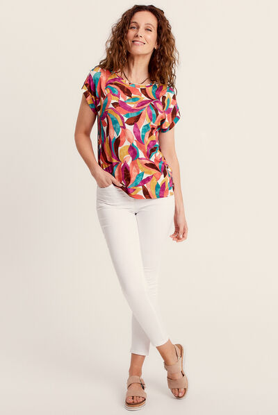 T-shirt manches courtes beige femme