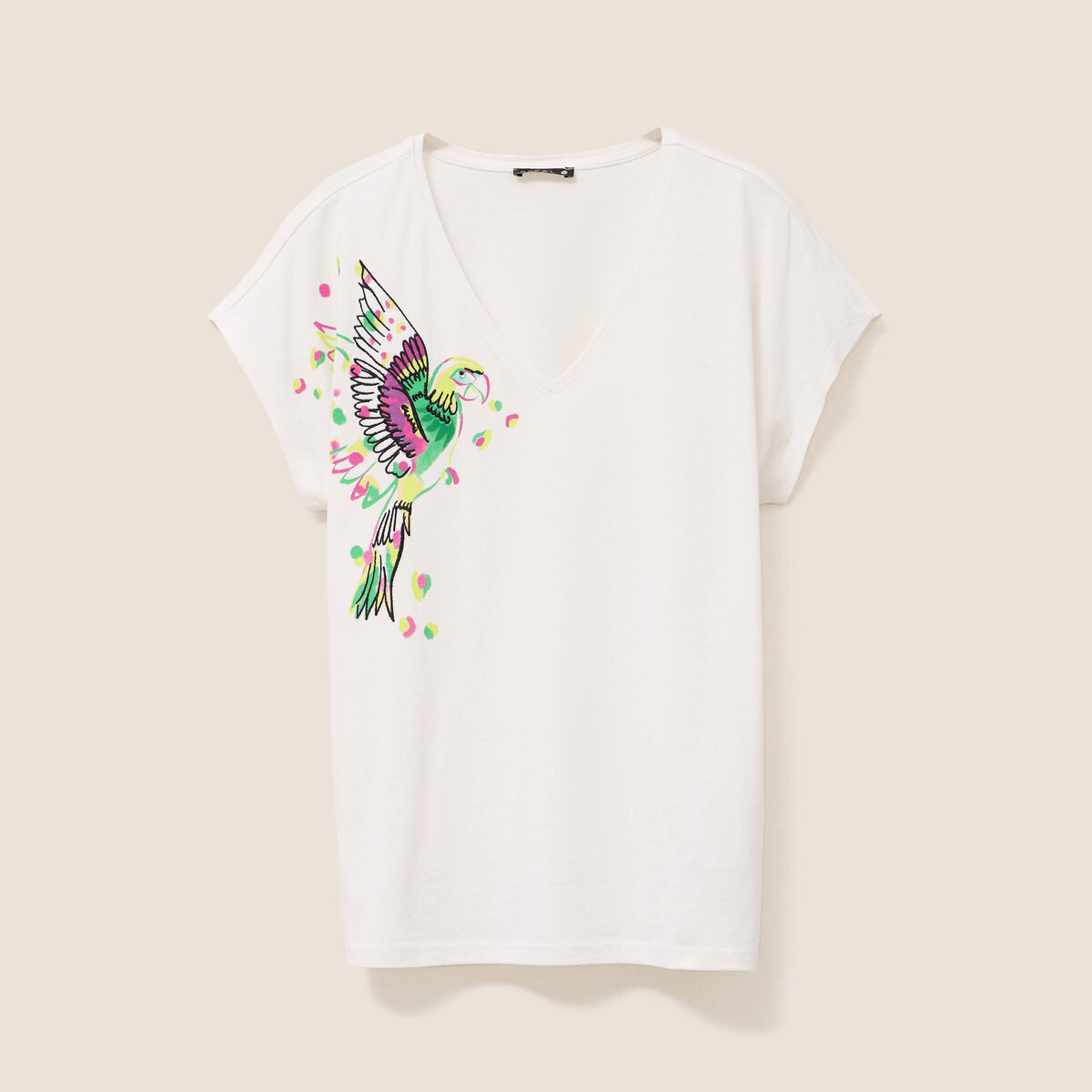 T-shirt col V manches courtes ecru femme