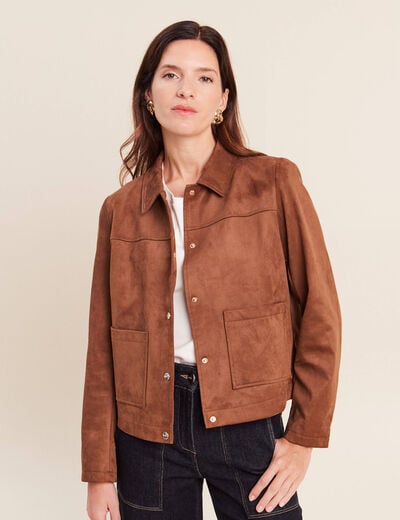 Veste courte doubl&eacute;e marron fonc&eacute; femme