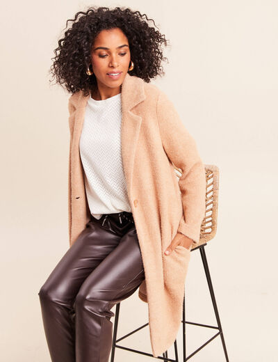 Gilet long boutonn&eacute; marron clair femme