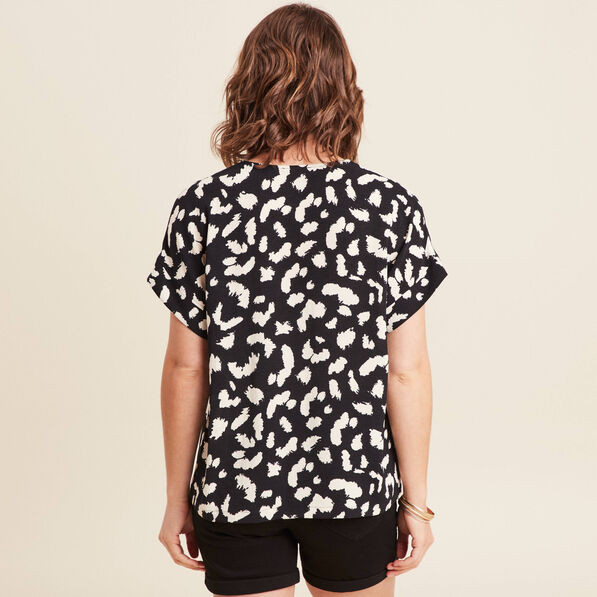 Blouse fluide manches courtes noir femme