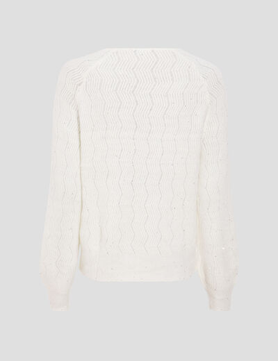 Pull manches longues à sequins ecru femme
