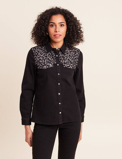 Chemise en jean manches longues noir femme