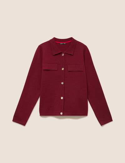 Veste col chemise manches longues bordeaux femme