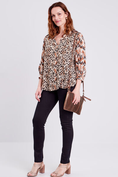 Chemise manches longues beige femme
