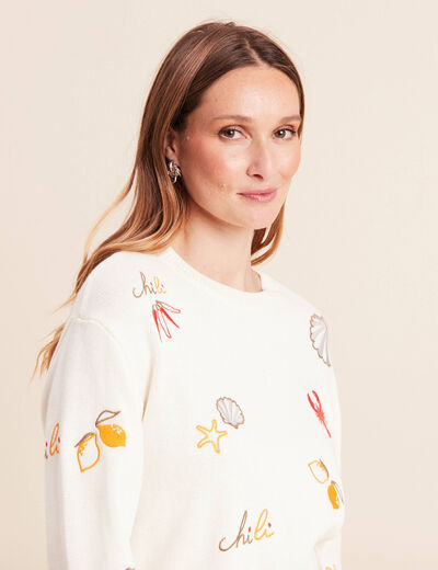 Pull col rond manches longues rouge femme