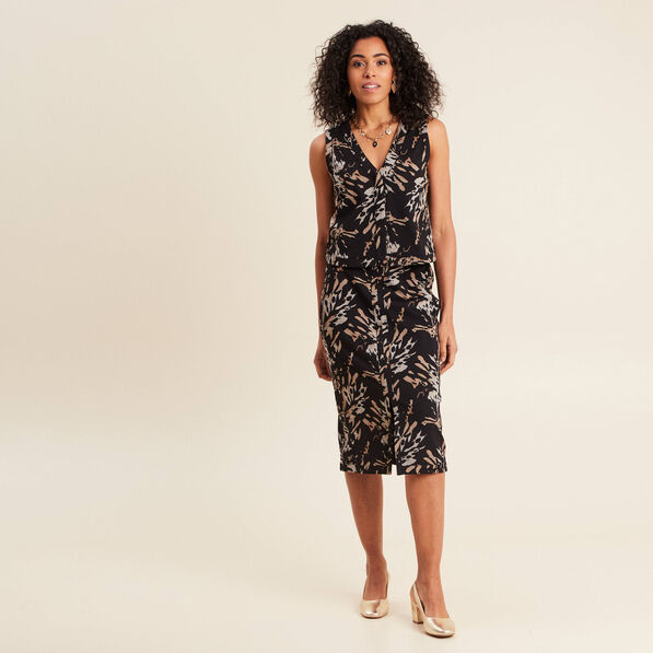 Jupe réversible midi droite fendue noir femme