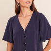 Blouse ample col v manches courtes bleu marine femme