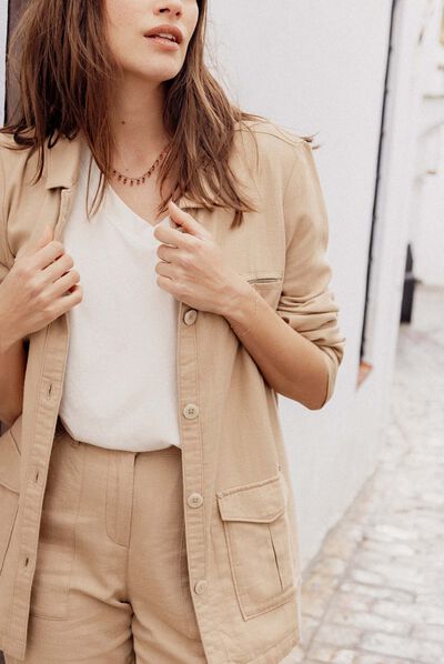 Veste droite boutonnée sable femme