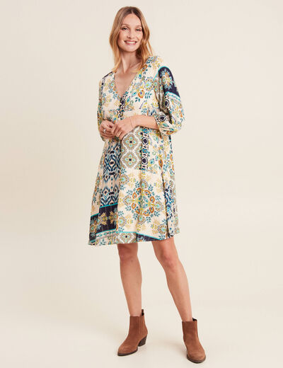 Robe évasée fluide manches 3/4 bleu femme