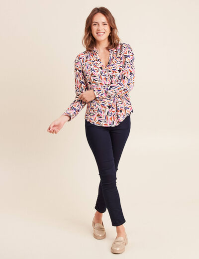 Chemise cintr&eacute;e manches longues bleu femme
