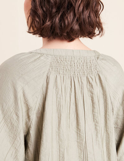 Blouse ample col v manches 3/4 vert clair femme