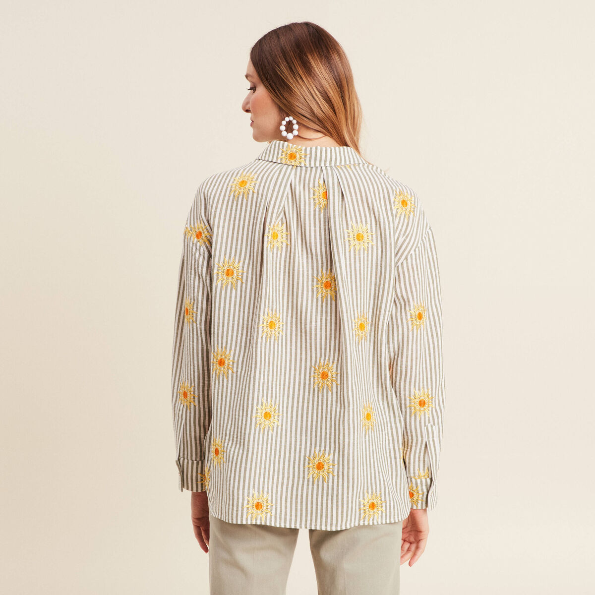 Chemise manches longues brodée jaune femme