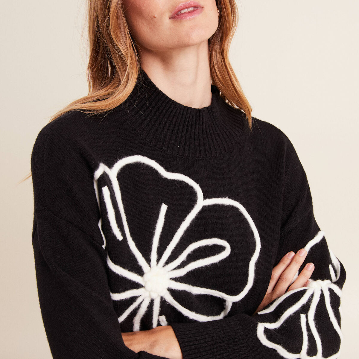 Pull manches longues noir femme