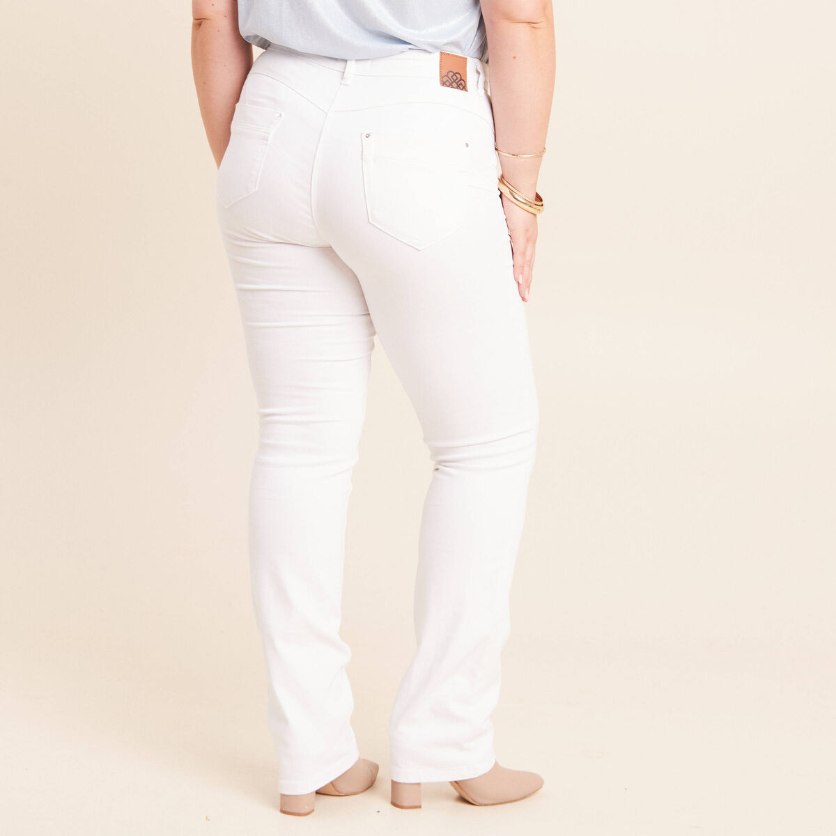 Jean coupe droite taille haute blanc femme