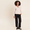 Polo manches longues col chemise brod&eacute; creme femme