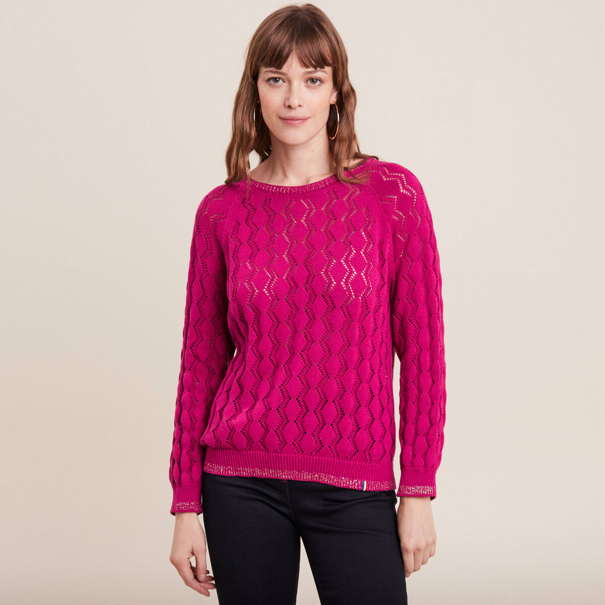 Pull confectionné en France rose fushia femme