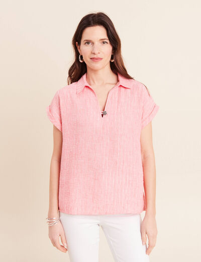 Blouse manches courtes fluide rose corail femme