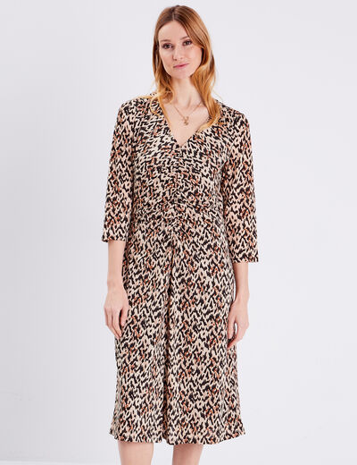 Robe droite avec fronces beige femme
