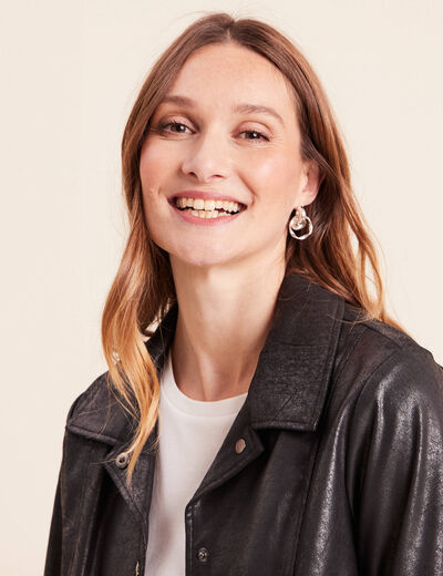 Veste courte droite aspect daim noir femme