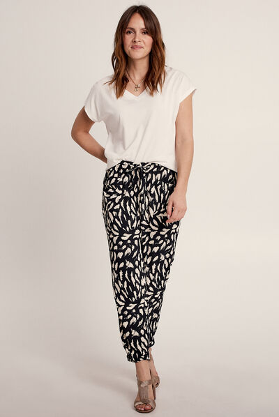 Pantalon flou à coulisse noir femme