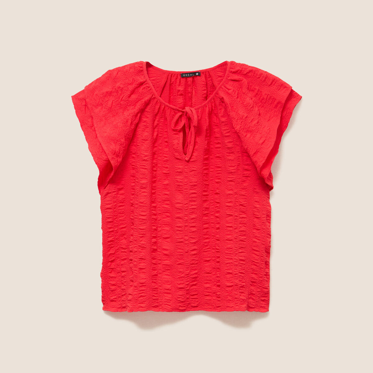 Blouse col v manches courtes fluide rouge femme