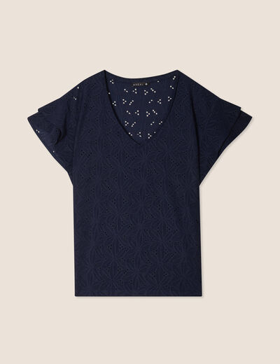 T-shirt cintré col V bleu foncé femme