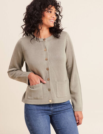 Gilet droit long &agrave; manches longues vert clair femme