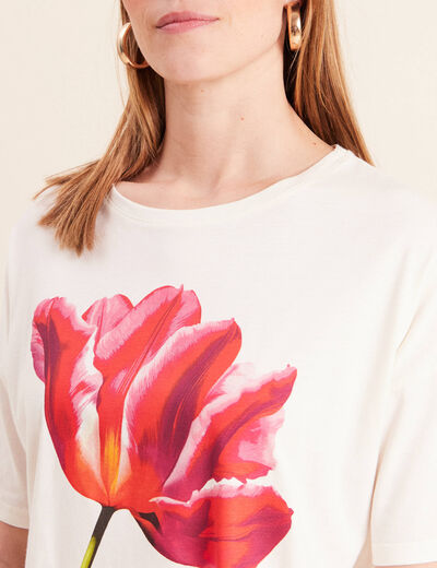 T-shirt col rond manches courtes ecru femme