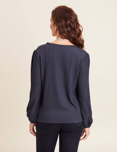 Blouse manches longues bleu foncé femme