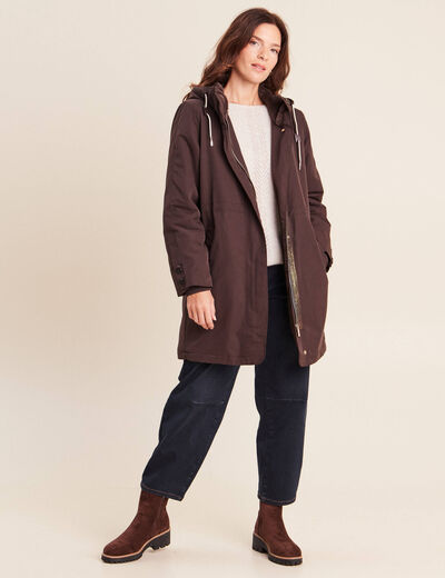 Parka &agrave; capuche taille ajustable marron fonc&eacute; femme