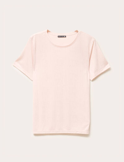 t-shirt droit court satiné col rond vieux rose femme
