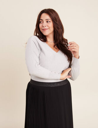 Pull manches longues couleur argent femme
