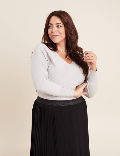 Pull manches longues couleur argent femme