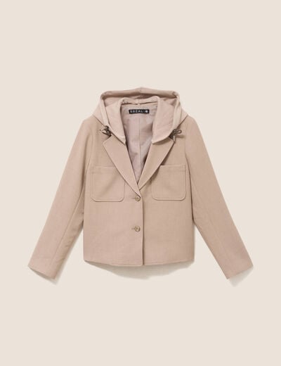 veste cintr&eacute;e doubl&eacute;e avec capuche beige femme
