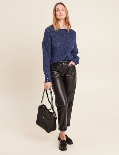 Pull manches longues bleu foncé femme