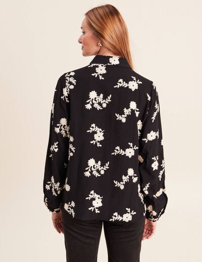 Chemise fluide brod&eacute;e manches longues noir femme