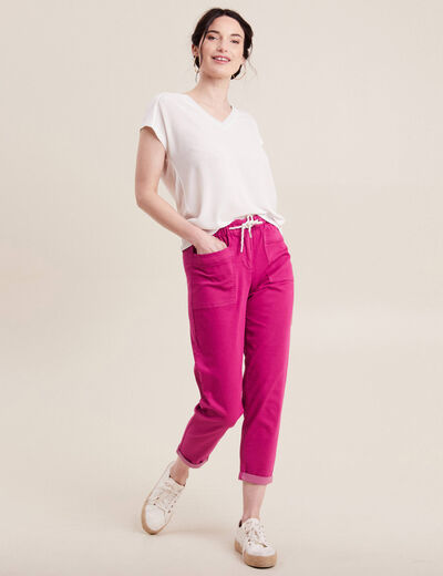 Pantalon coupe droite à coulisse rose fushia femme