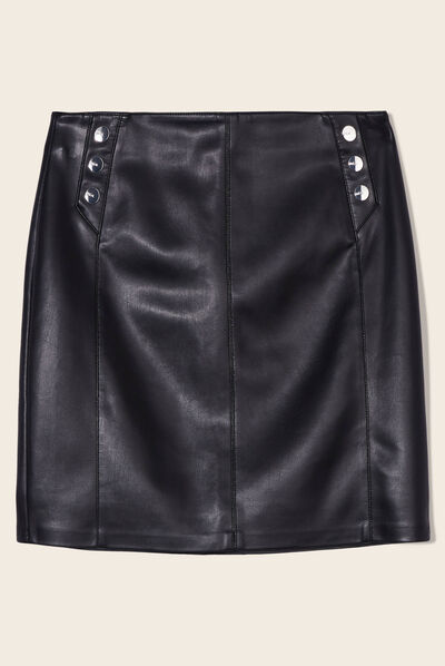 Jupe droite simili cuir noir femme