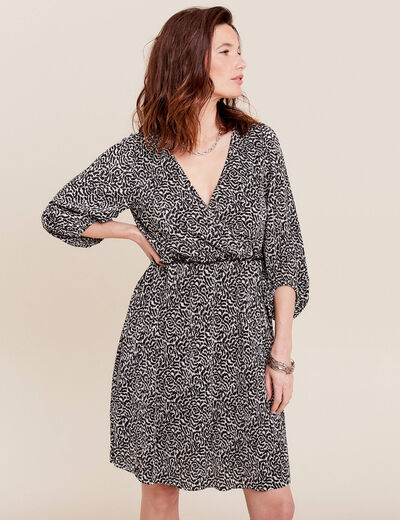 Robe évasée plissée noir femme