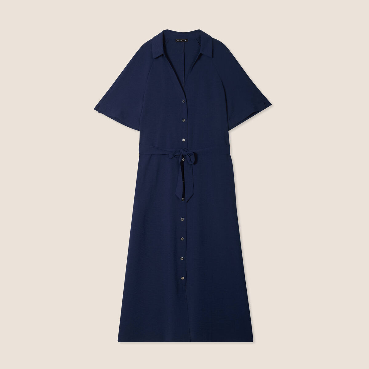 Robe évasée col chemise bleu marine femme