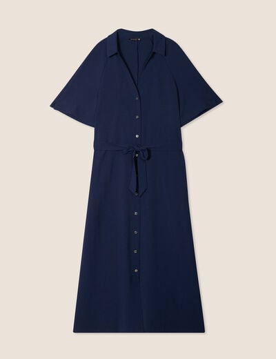 Robe évasée col chemise bleu marine femme