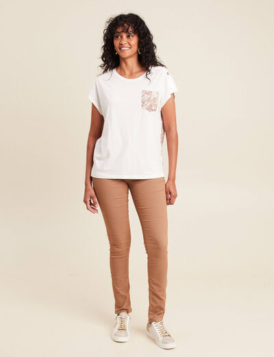 t-shirt col rond manches courtes ecru femme