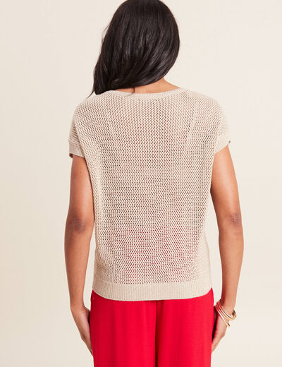 Pull manches courtes ajouré couleur or femme