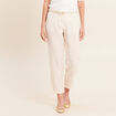 Pantalon coupe chino en lin ceintur&eacute; beige femme