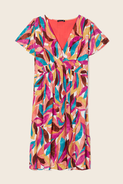 Robe évasée détail smocké beige femme