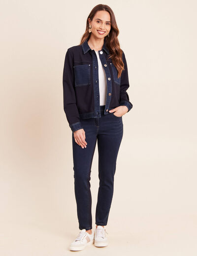 Jean coupe ajust&eacute;e effet bi-mati&egrave;re denim brut femme