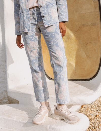 Jean coupe droite 7/8&egrave;me taille standard rose femme
