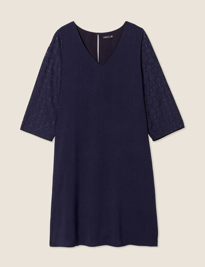 Robe évasée manches 3/4 bleu marine femme