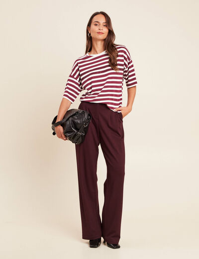 T-shirt col rond bordeaux femme